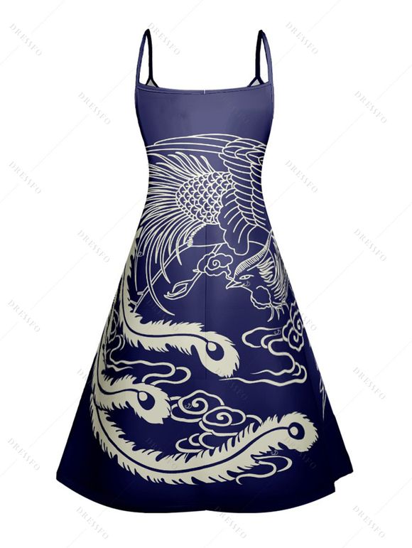 Robe de vacances imprimée à bretelles spaghetti et col en V, mini robe débardeur décontractée - Bleu profond XXXL | US 16