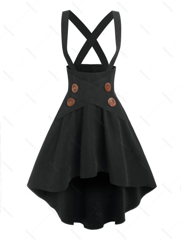 Jupe à Bretelle Haute Basse avec Faux Bouton - Noir XXXL