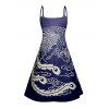 Robe de vacances imprimée à bretelles spaghetti et col en V, mini robe débardeur décontractée - Bleu profond XXXXXL | US 20