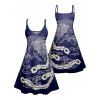 Robe de vacances imprimée à bretelles spaghetti et col en V, mini robe débardeur décontractée - Bleu profond XXXXXL | US 20