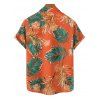 Chemise de vacances à motif floral et feuilles tropicales pour homme, boutonnée, retroussée, manches courtes, pour la plage - Orange 5XL