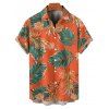 Chemise de vacances à motif floral et feuilles tropicales pour homme, boutonnée, retroussée, manches courtes, pour la plage - Orange 5XL