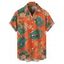 Chemise de vacances à motif floral et feuilles tropicales pour homme, boutonnée, retroussée, manches courtes, pour la plage - Orange 5XL