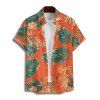 Chemise de vacances à motif floral et feuilles tropicales pour homme, boutonnée, retroussée, manches courtes, pour la plage - Orange 5XL
