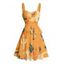 Robe de vacances style rétro western avec imprimé chapeau de cowboy et blocs de couleurs, buste froncé, col en cœur, mini-robe trapèze - orange clair XXXXXL | US 20
