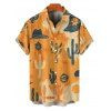 Chemise de vacances à manches courtes et boutons pour homme, style rétro western, imprimé chapeau de cowboy, colorblock - orange clair 5XL