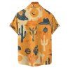 Chemise de vacances à manches courtes et boutons pour homme, style rétro western, imprimé chapeau de cowboy, colorblock - orange clair 5XL