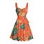Robe de vacances à motif floral et feuilles tropicales, buste froncé, ceinture, col en cœur, mini robe de plage trapèze - Orange XXXXXL | US 20