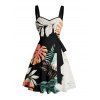 Robe de vacances à imprimé feuilles tropicales et à volants, col en cœur, coupe trapèze, mini-robe de plage - multicolor XXXXXL | US 20