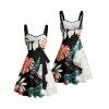 Robe de vacances à imprimé feuilles tropicales et à volants, col en cœur, coupe trapèze, mini-robe de plage - multicolor XXXXXL | US 20