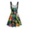 Robe de vacances à motif floral ananas et feuilles tropicales, buste froncé, ceinture, col en cœur, mini robe de plage trapèze - multicolor XXXXXL | US 20