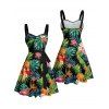 Robe de vacances à motif floral ananas et feuilles tropicales, buste froncé, ceinture, col en cœur, mini robe de plage trapèze - multicolor XXXXXL | US 20