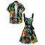 Vacation Couple Outfit Tropical Leaf Floral Pineapple Pattern Ruched Bust Belt Dress and Button Up Shirt Beach Matching Outfit - multicolor S | US 4
