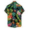 Vacation Couple Outfit Tropical Leaf Floral Pineapple Pattern Ruched Bust Belt Dress and Button Up Shirt Beach Matching Outfit - multicolor S | US 4