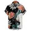 Vacation Couple Outfit Colorblock Tropical Plant Leaf Pattern Ruched Bust Belt Dress and Button Up Shirt Beach Matching Outfit - multicolor S | US 4