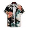 Vacation Couple Outfit Colorblock Tropical Plant Leaf Pattern Ruched Bust Belt Dress and Button Up Shirt Beach Matching Outfit - multicolor S | US 4