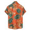Vacation Couple Outfit Tropical Plant Leaf Floral Pattern Ruched Bust Belt Dress and Button Up Shirt Beach Matching Outfit - Orange S | US 4