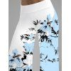 Pantalon large à motif de fleurs et de feuilles, couleur unie, pour les vacances, taille large et élastique, décontracté - Bleu clair XXL | US 14
