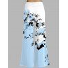 Pantalon large à motif de fleurs et de feuilles, couleur unie, pour les vacances, taille large et élastique, décontracté - Bleu clair XXL | US 14