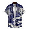 Chemise de vacances imprimée pour homme, boutonnée, retroussée, manches courtes, décontractée - Bleu profond 5XL