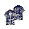 Chemise de vacances imprimée pour homme, boutonnée, retroussée, manches courtes, décontractée - Bleu profond 5XL