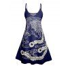 Vacation Couple Outfit Printed Spaghetti Strap V Neck A Line Mini Tank Dress and Button Up Shirt Casual Matching Outfit - Bleu profond S | US 4