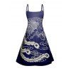 Vacation Couple Outfit Printed Spaghetti Strap V Neck A Line Mini Tank Dress and Button Up Shirt Casual Matching Outfit - Bleu profond S | US 4