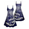 Vacation Couple Outfit Printed Spaghetti Strap V Neck A Line Mini Tank Dress and Button Up Shirt Casual Matching Outfit - Bleu profond S | US 4