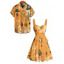 Vacation Couple Outfit Cactus Western Retro Style Cowboy Hat Print Colorblock Ruched Bust Dress and Button Up Shirt Matching Outfit - orange clair S | US 4