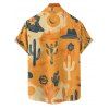Vacation Couple Outfit Cactus Western Retro Style Cowboy Hat Print Colorblock Ruched Bust Dress and Button Up Shirt Matching Outfit - orange clair S | US 4