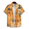 Vacation Couple Outfit Cactus Western Retro Style Cowboy Hat Print Colorblock Ruched Bust Dress and Button Up Shirt Matching Outfit - orange clair S | US 4