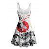 Robe de vacances style Ukiyo-e, imprimé dragon et soleil, buste froncé, décolleté en cœur, coupe trapèze, mini-robe décontractée - Blanc XXXXXL | US 20