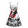 Robe de vacances style Ukiyo-e, imprimé dragon et soleil, buste froncé, décolleté en cœur, coupe trapèze, mini-robe décontractée - Blanc XXXXXL | US 20