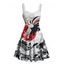 Robe de vacances style Ukiyo-e, imprimé dragon et soleil, buste froncé, décolleté en cœur, coupe trapèze, mini-robe décontractée - Blanc XXXXXL | US 20