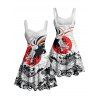 Robe de vacances style Ukiyo-e, imprimé dragon et soleil, buste froncé, décolleté en cœur, coupe trapèze, mini-robe décontractée - Blanc XXXXXL | US 20
