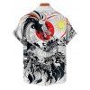 Chemise de vacances pour homme style Ukiyo-e, imprimée soleil et dragon, boutonnée, retroussée, manches courtes, décontractée - Blanc 5XL