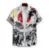 Chemise de vacances pour homme style Ukiyo-e, imprimée soleil et dragon, boutonnée, retroussée, manches courtes, décontractée - Blanc 5XL