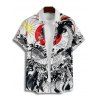 Vacation Couple Outfit Ukiyo-e Style Dragon Sun Printed Ruched Bust Sweetheart Neck A Line Mini Dress and Button Up Shirt Casual Matching Outfit - Blanc S | US 4