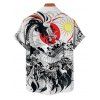 Vacation Couple Outfit Ukiyo-e Style Dragon Sun Printed Ruched Bust Sweetheart Neck A Line Mini Dress and Button Up Shirt Casual Matching Outfit - Blanc S | US 4