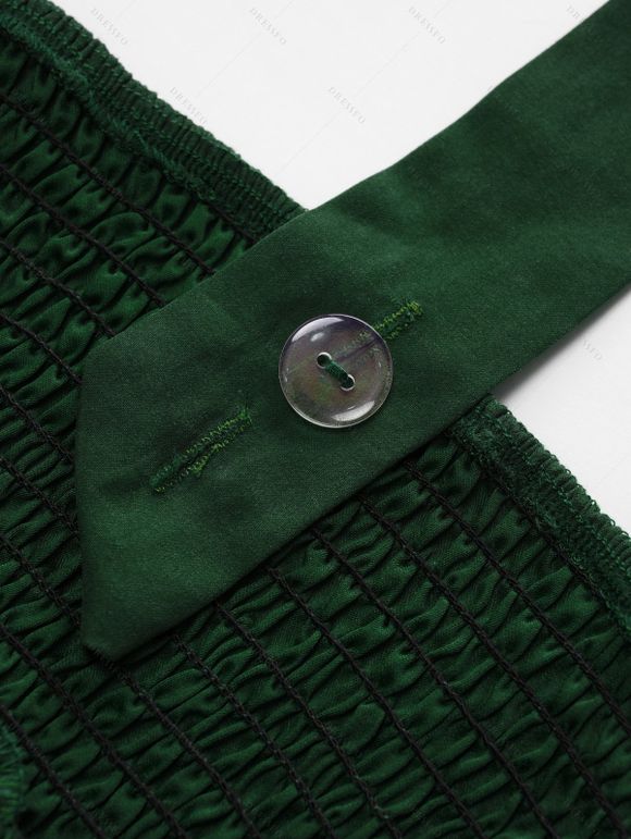 Jupe haute basse à bretelles et lacets à boutons factices - Vert profond L