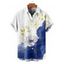 Chemise de vacances à imprimé floral asymétrique et bloc de couleurs pour homme, boutonnée, retroussée, manches courtes, décontractée - Blanc L