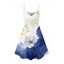 Robe de vacances à imprimé floral asymétrique et à motif de feuilles colorblock, bretelles spaghetti, col en V, coupe trapèze, mini, décontractée - Bleu S | US 4
