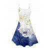 Robe de vacances à imprimé floral asymétrique et à motif de feuilles colorblock, bretelles spaghetti, col en V, coupe trapèze, mini, décontractée - Bleu XXXL | US 16
