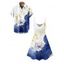 Vacation Couple Outfit Colorblock Leaf Sketch Floral Asymmetrical Print Spaghetti Strap Tank Dress and Button Up Shirt Casual Matching Outfit - Blanc S | US 4