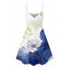 Vacation Couple Outfit Colorblock Leaf Sketch Floral Asymmetrical Print Spaghetti Strap Tank Dress and Button Up Shirt Casual Matching Outfit - Blanc S | US 4