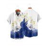 Vacation Couple Outfit Colorblock Leaf Sketch Floral Asymmetrical Print Spaghetti Strap Tank Dress and Button Up Shirt Casual Matching Outfit - Blanc S | US 4