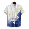 Vacation Couple Outfit Colorblock Leaf Sketch Floral Asymmetrical Print Spaghetti Strap Tank Dress and Button Up Shirt Casual Matching Outfit - Blanc S | US 4