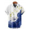 Vacation Couple Outfit Colorblock Leaf Sketch Floral Asymmetrical Print Spaghetti Strap Tank Dress and Button Up Shirt Casual Matching Outfit - Blanc S | US 4