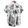 Chemise de vacances pour homme, motif sirène, dauphin, navire, éléments océaniques, boutonnée, retroussée, manches courtes, décontractée - Noir 5XL