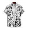 Chemise de vacances pour homme, motif sirène, dauphin, navire, éléments océaniques, boutonnée, retroussée, manches courtes, décontractée - Noir 5XL